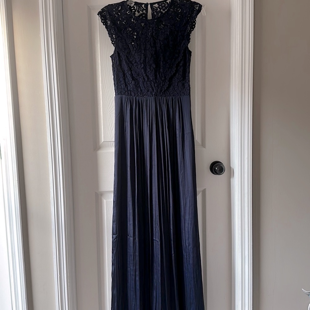 Navy Blue Lace & Satin Dress